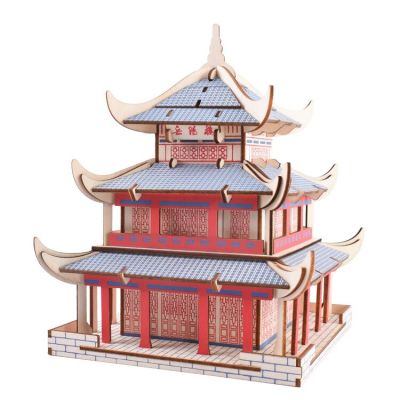 Candice Guo ชุดสถาปัตยกรรมหัตถกรรมไม้ตัวต่อ DIY ของเล่นไม้3D อาคารโบราณจีน Yuayang Tower ของขวัญวันเกิดคริสต์มาส1ชิ้น