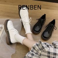 RENBEN แพลตฟอร์มของผู้หญิงยกรองเท้าหนังขนาดเล็กสไตล์อังกฤษลูกไม้รองเท้าแมรี่เจน