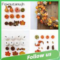 FOXNUTANUJH 42/46/50pcs ดีไอวาย ชุดฟักทองจำลอง รูปแบบตาราง ใบเมเปิ้ล ตกแต่งฮาโลวีนมีความสุข มินิมินิ เอคอร์น ฟักทองประดิษฐ์ อุปกรณ์ปาร์ตี้ปาร์ตี้