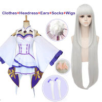 Japanese Anime Re Zero Kara Hajimeru Isekai Seikatsu Emilia Wigs Cosplay Costumes Women Dress With Headdress For Halloween Party