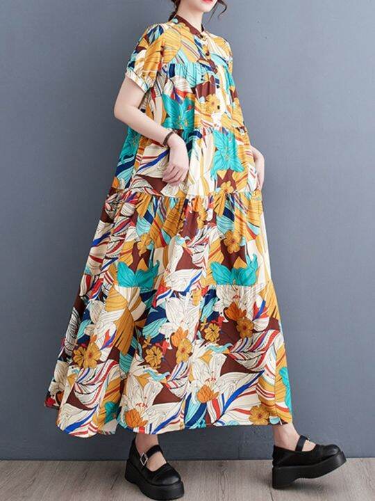 xitao-print-dress-loose-folds-summer-casual-fashion-dress