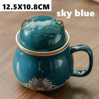 Cartoon Animal Cat and Mouse Cup Teaware Ceramic Porcelain Cup Tea Drinking Cup Tea Filter Liner with Lid Handgrip Office Mug