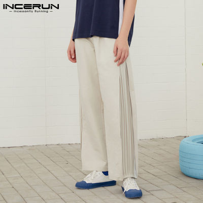 INCERUN กางเกงผู้ชายสไตล์เกาหลีย้อนยุค,กางเกงลำลองขายาวสำหรับผู้ชายกางเกงทรงตรงสไตล์ญี่ปุ่นกางเกงสแล็คฮิปปี้