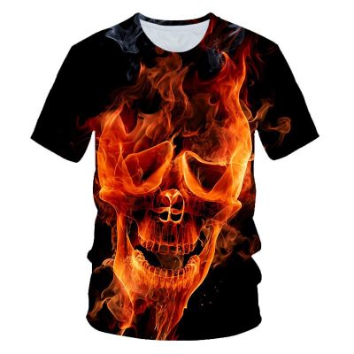 4-20 Years 2022 Summer Children Punk Style 3D T-Shirt Boys Girl Blue Fire Skull Head Bullet Print T Shirt Kids Halloween Tshirts
