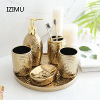 ✒▧✧ Ceramic Bathroom Accessories Set Gold silver Soap Dispenser Gargle Cup Soap Dish Home bathroom decor wash set Gold Finished
