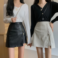 Faldas Mujer Autumn Streetwear Vintage y Slim High Waist Plus Size Black Irregular Pu Leather Skirt Women Split Wrap Hip Mini