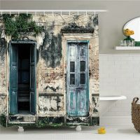 3D Digital Printing Resistant Waterproof Bathroom Shower Curtain Europe Countryside Rock House Bathroom Curtain Shower Curtains Old Doors Rural Building Landscape Retro Decor Bathroom Products