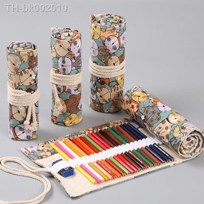 ✇☫﹊ 12/24/36/48/72 Holes Roll Pencil Bag Colored School Pencil Case Canvas Pen Bag For Students Portable Stationery Storage Supplies