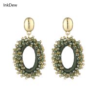 INKDEW New Fashion Big Drop Earrings for Women Thread Handmade Crystal Beads Long Earrings Jewelry Gift Vintage