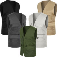 Mens Multi-Pockets Waistcoat Gilet เสื้อฝนเสื้อกั๊กตกปลา Outwear Tops