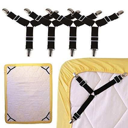 4PCS Adjustable Fitted Sheet Clips Bed Sheet Fastener Suspenders Elastic  Band Mattress Pad Clips Gripper Holder