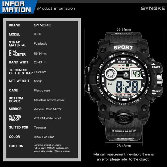 Đồng hồ thể thao nam - đồng hồ điện tử giá rẻ dây cao su synoke 9006 - ảnh sản phẩm 4