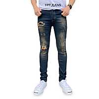 TPPJEANS CH Mens Skinny กางเกงยีนส์สกินนี่ยีนส์ชายสีบลูฟอกสนิมแต่งขาด เป้ากระดุม ผ้ายืด สวมใส่สบาย Size 26-36 รับชำระปลายทาง