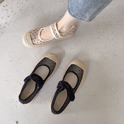 รองเท้าชาวประมงสไตล์ชาแนลสำหรับผู้หญิงฤดูร้อน 2023 รองเท้าตาข่ายผู้หญิงแบบใหม่แมทช์ง่าย