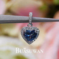 จี้พลอยบูลโทแพช (ฺLondon Blue Topaz) ทรงหัวใจล้อมเพชร ตัวเรือนทองคำขาว 18K แบบน่ารัก ที่สามารถสวมได้ในทุกๆโอกาส การันตี พลอยแท้ เพชรแท้