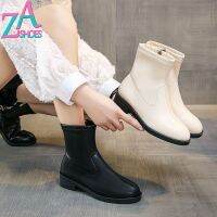 ZAZA บูทแพลตฟอร์มรองเท้าบูท Martin สีดำสำหรับผู้หญิง,Sepatu BOOT Pendek ชั้นกลางหนังนุ่มบูท Kasut Perempua