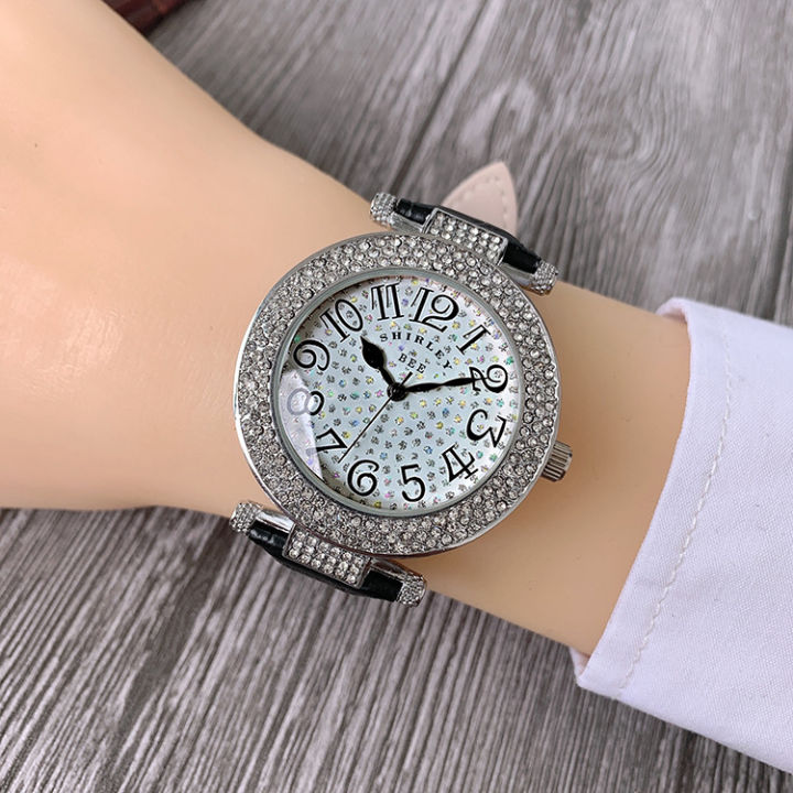 นาฬิกาแฟชั่นนาฬิกาผู้หญิงแท้เกาหลีนาฬิกาผู้ชายเพชรเต็มเกาหลีนาฬิกาข้อมือเข็มขัดกันน้ำกระพริบ