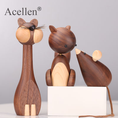 Handmade Wooden miniature Denmark figurines Animals Lucky Cat Rat Home Office Desk Table Decor Art Ornament Gifts for Christmas