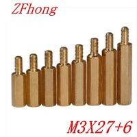 [HOT JIAZZAQQMGW 555] 100ชิ้น M3 X 27 6 M3x27ชายกับหญิงทองเหลือง Standoff Spacer