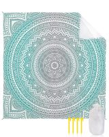 Teal Mandala Floral Ombre Beach Blanket Beach Blanket Sandproof Large Beach Mat for Adults Outdoor Camping Blanket for Travel Sleeping Pads