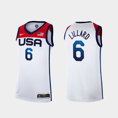 Ready Stock Newest 6 Damian Lillard USA Basketball Mens 2021 Olympic Edition Player Jersey - White