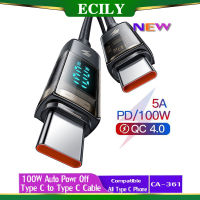 ที่ชาร์จ ECILY 100W 5A Type C ถึง Type C (สายปิดอัตโนมัติ) สายเคเบิลข้อมูลสายชาร์จเร็วสำหรับ Samsung Huawei Xiaomi สายไฟ OD6.0