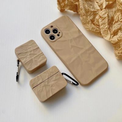 （cold noodles）2ชิ้น/เซ็ตย้อนยุคสีน้ำตาล3D ระลอกน้ำกรณีสำหรับ Iphone 13 12 Pro 11 X XR XS MAX 7 8บวกสำหรับ Airpods 3 1 2 Pro ซิลิโคนปก