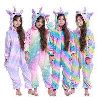 Flannel Pajamas Kids Unicorn Kigurumi For Boys Girls Sleepwear Children Panda Jumpsuit Kids Oneises For 4 6 8 10 12 Years