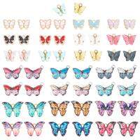 48Pcs 24 Styles Light Gold Plated Alloy Enamel Charms Butterfly Mixed Color 2pcs/style