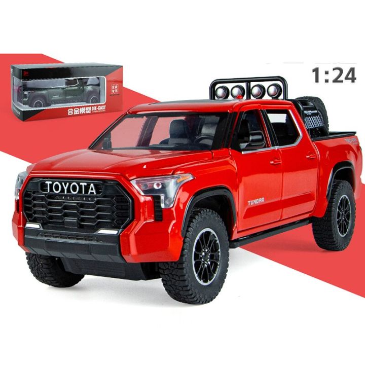 diecast-1-24-scala-รถกระบะโตโยต้าทุนดร้า-simulazione-lega-pressofuso-suono-e-corpo-leggero-titefare-indietro-n-orno-auto-giocattolo-regalo