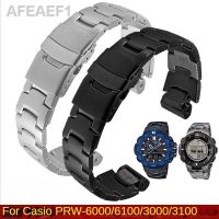 ◎ ดั้งเดิม✳แท่งสแตนเลสสตีลนาฬิกาข้อมือนาฬิกา Casio ทึบ PRW-6000/3000/3100สวมใส่สบายอุปกรณ์สายนาฬิกาข้อมือสายรัดข้อมือ16มม