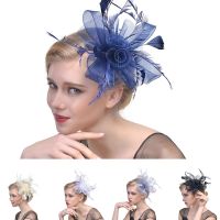 HACQF Royal Ascot Race ที่คาดผมแบบอลิซ Fascinators หมวกทรงสูงดอกไม้งานแต่งงานตาข่ายที่คาดผมหมวกที่น่าสนใจแถบคาดศีรษะขนนกรูปดอกไม้ขนนก