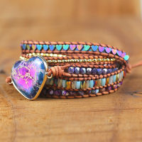 Romantic Spiritual Chakra Leather Wrap Bracelets W Mix Stone Heart Shape 5 Strands Bracelet Classic Jewelry Bijoux Dropshipping