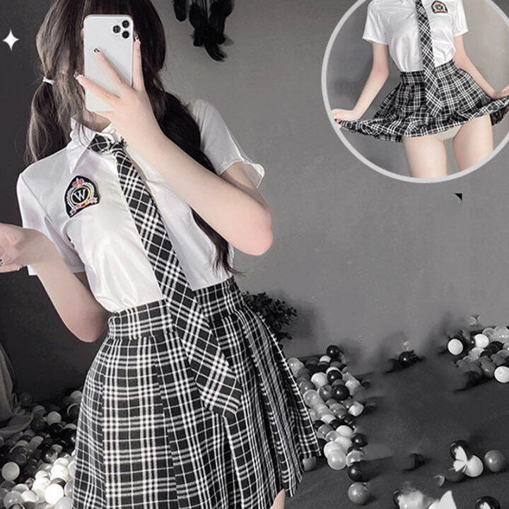 GUIN Japanese Student Girls School Uniform Black White Lingerie JK Suit