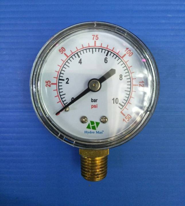 Pressure Gauge HYDROMAX เพรสเชอร์เกจ เกจวัดแรงดัน 0-150 PSI แบบเกลียว 1/4 นิ้ว ( 2 หุน ) ใช้กับ เครื่องกรอง เครื่องกรองน้ำ ตู้น้ำ ใช้วัดแรงดันใน ท่อน้ำ นะ