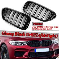 1 คู่เคลือบเงาสีดำ ABS กระจังหน้าไตคู่บาร์สำหรับ BMW 5 Series G30 G31 G38 M5 2017-18 รถอุปกรณ์แต่งรถ