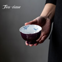 100Ml Boutique Grape Purple Ceramic Tea Cup Hand-Painted Butterfly Orchid Porcelain Hostess Cup Petal Master Cup Kung Fu Tea Set