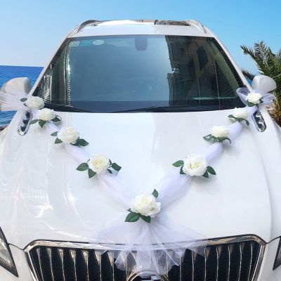 [AYIQ Flower Shop] สีขาวกุหลาบดอกไม้ประดิษฐ์สำหรับงานแต่งงานเจ้าสาว T Ulle ตกแต่งรถมือจับประตูริบบิ้นผ้าไหมเทศกาลที่จัดเลี้ยงของขวัญตกแต่งบ้าน