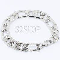 s2shop สร้อยข้อมือสแตนเลสแท้ สร้อยข้อมือสแตนเลส กำไลข้อมือสแตนเลส กำไลข้อมือ ลายโซ่ฝรั่งทับลาย ความกว้าง 10 มม.ความยาว 20 ซม.,No.923