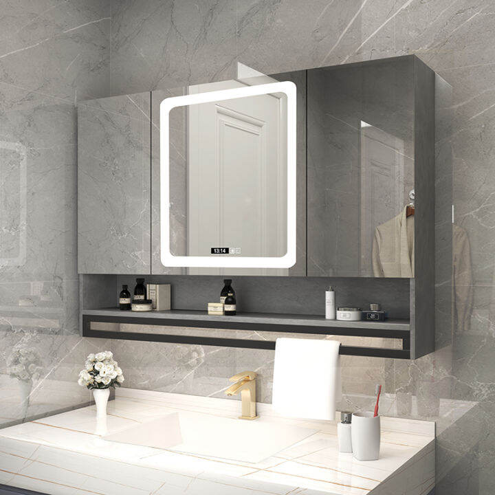 Solid Wood Bathroom Smart Mirror Cabinet Separate Wall-mounted Bathroom ...