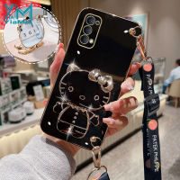 YiaMia เคสโทรศัพท์แฟชั่นสำหรับ OPPO Reno Reno2 Reno2 F Reno4 Reno 4 Pro 4G Reno 4 Pro 5G Reno5 5G Reno 5 Pro ตัวชุบโลหะหรูหราสายยาวแฟชั่น KT กระจกเงาโต๊ะเครื่องแป้งแมวฝาครอบโทรศัพท์