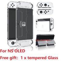 เคส Dockable คริสตัลสำหรับ Nintendo Switch OLED รุ่น2021, BRHE เคส PC แบบใสบางเฉียบเคสป้องกันรอบด้านสำหรับ NS OLED คอนโซล &amp; Joycon พร้อมกระจกนิรภัย1ชิ้น/ฝาปิดกันรอยนิ้วโป้ง