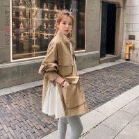 LANMREM 2022ใหม่สี Contrast Trench Hem เย็บหลวม Stand Collar หลายกระเป๋า Windbreaker ผู้หญิงแฟชั่นเสื้อ2C720