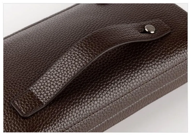 KANGAROO Luxury Brand Men Clutch Bag Leather Long Purse Password Money Bag  Business wristlet Phone Wallet Male Casual Handy Bags—Brown