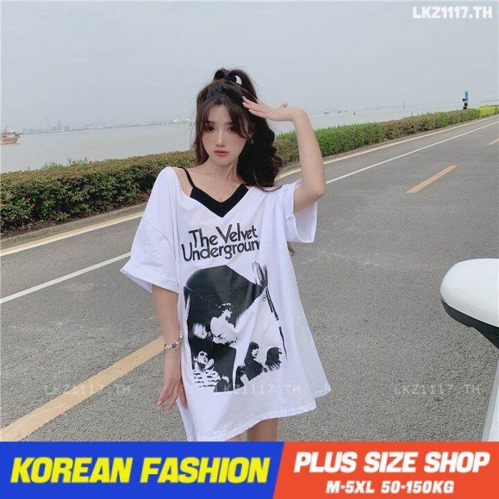 plus-size-เสื้อผ้าสาวอวบ-เสื้อยืดสาวอวบอ้วน-ไซส์ใหญ่-ผู้หญิง-เสื้อยืด-oversize-ทรงหลวม-แขนสั้น-คอวี-พิมพ์-ฤดูร้อน-สไตล์เกาหลีแฟชั่น