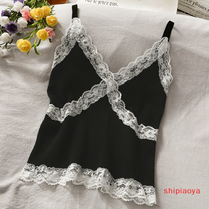 shipiaoya-เสื้อเสื้อกล้ามเซ็กซี่คอวีแขนกุดสำหรับผู้หญิง-เสื้อสายเดี่ยวคอวีแฟชั่นลูกไม้2022