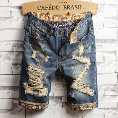 2023 Rock Cool Men Ripped Denim Shorts Hole Destroyed Torn Jeans Short Bermuda Punk gnb