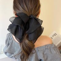 2023 New Black Oversize Bow Hairpin for Women Net Yarn Bowknot Ribbon Spring Clip Hair Clip Long Lady Wedding Summer Accessories Hair Accessories