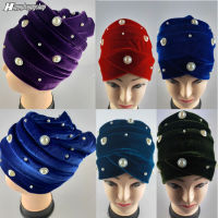 คุณภาพสูงกำมะหยี่ Turban อินเดีย Headwear แอฟริกันเพชร Bonnet หมวก Headties มุสลิมอิสลาม Head Wrap ไนจีเรียพร้อมสวมใส่