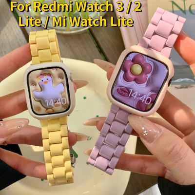 Macaron สายสีลูกกวาดพร้อมกรอบโลหะสำหรับ Xiaomi Redmi Watch 3 Active/Redmi Watch 3 2 Lite เรซิ่นเปลี่ยนสร้อยข้อมือสำหรับ Redmi Watch3 Active สายรัดข้อมืออัจฉริยะ
